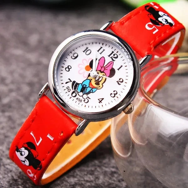 Montre Enfant Mickey Mouse Disney - Montre Quartz Cartoon Garçon Fille Cuir PU Cadeau