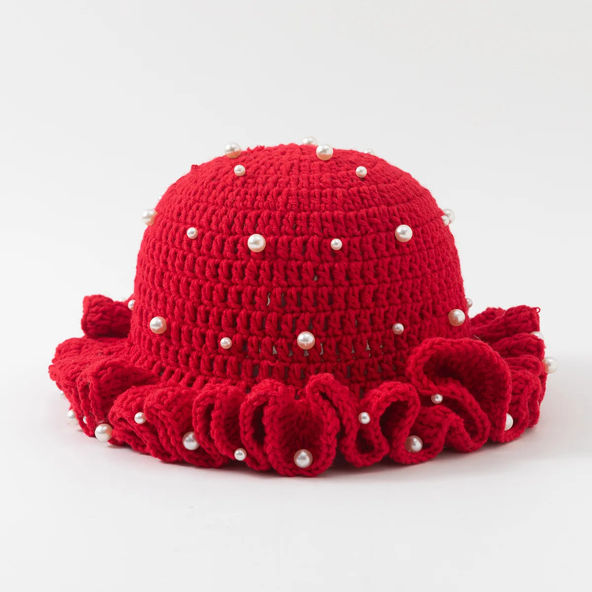 Chapeau Bob Crochet Fait Main Femme - Bonnet Pêcheur à Volants Bordure Plissée pour Automne Hiver
