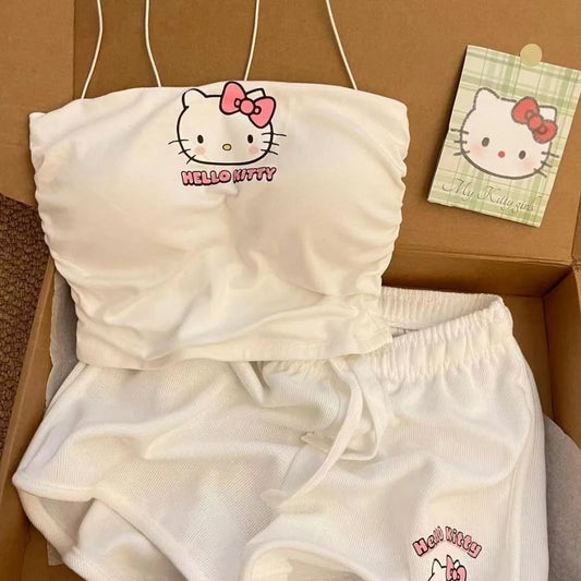 Pyjama Hello Kitty Sanrio Femme - Ensemble Débardeur Short Plage Été Kawaii