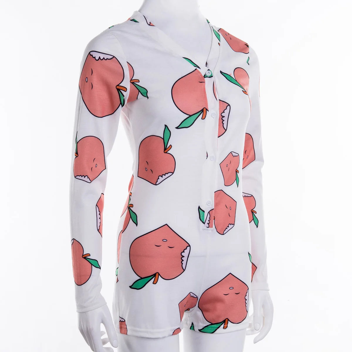 Combi-Short Casual Femme Manches Longues - Col V Boutons Bodycon Loungewear