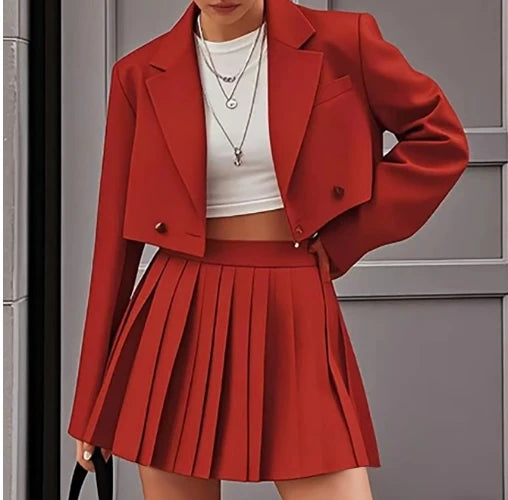 Ensemble Femme 2 Pièces Blazer Chic - Veste Courte Crop & Jupe Mini Plissée Streetwear