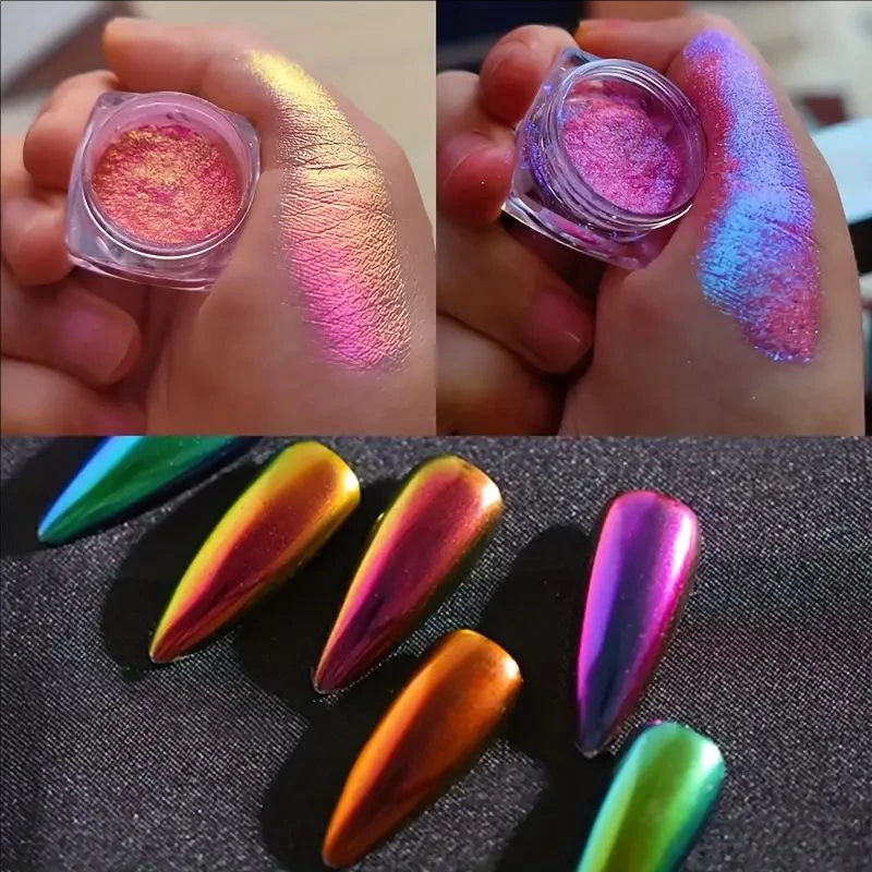 Poudre Caméléon Rainbow Fairy Paillettes Hypoallergénique Nail Art Poudre Ongles Scintillante Irisée
