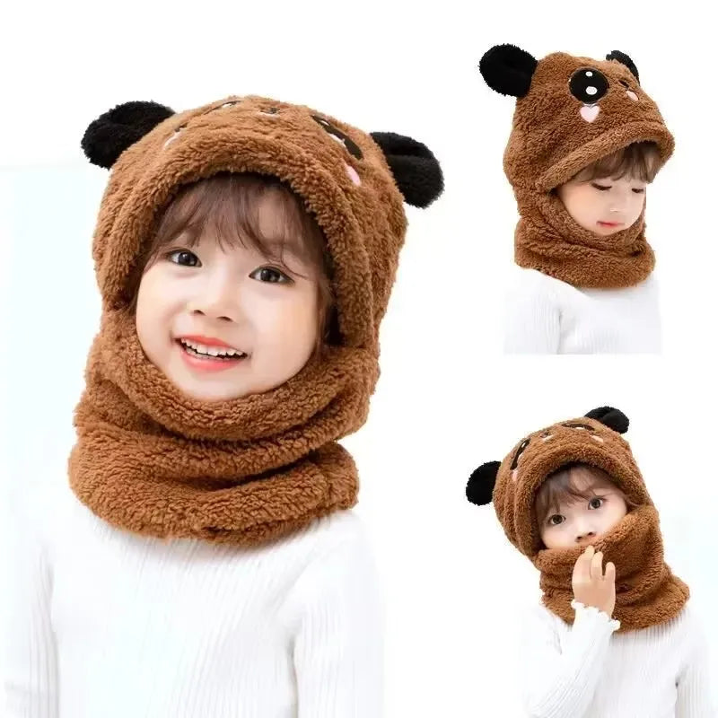 Bonnet Lapin Fille Automne Hiver - Écharpe Intégrée Polaire Chaud Ensemble