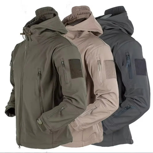Veste Homme Shark Skin Softshell - Tactique Imperméable Coupe-Vent à Capuche Armée Bomber