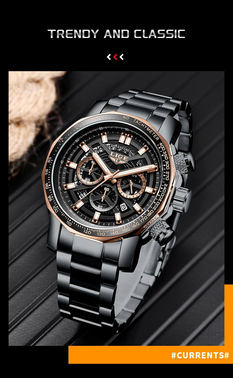 Montre Sport Homme LIGE Chronographe - Acier Inoxydable Waterproof Luxury