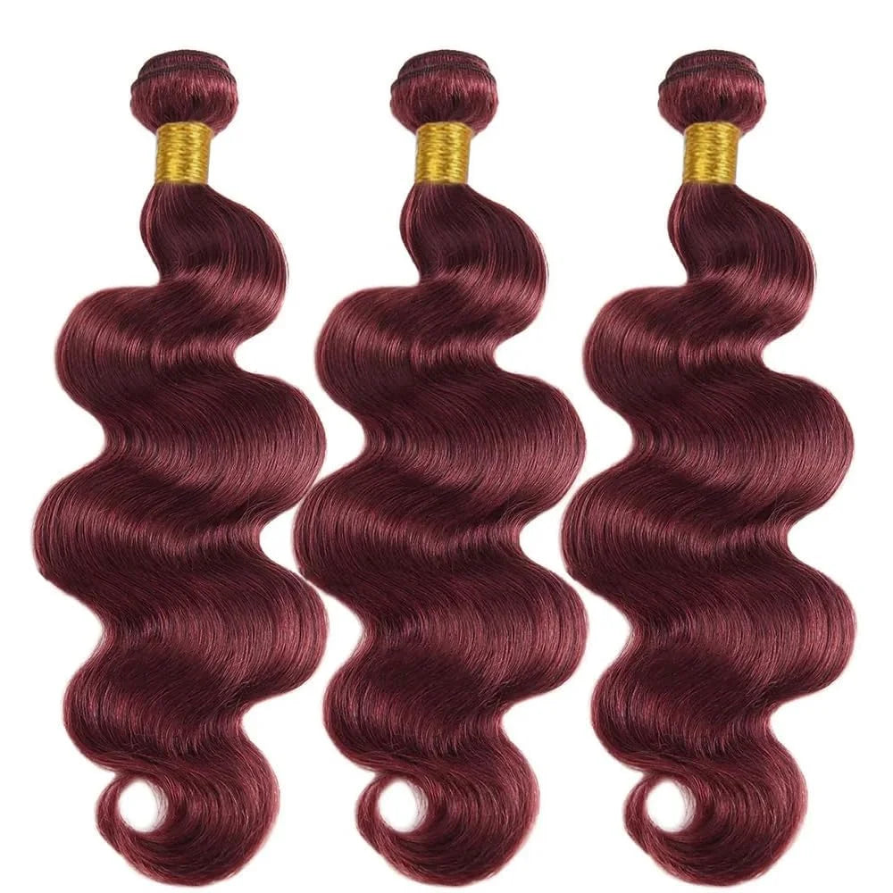 Mèches Cheveux Humains Péruviens Bordeaux 99J - Extensions Tissage Double Trame Qualité 12A
