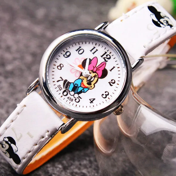 Montre Enfant Mickey Mouse Disney - Montre Quartz Cartoon Garçon Fille Cuir PU Cadeau