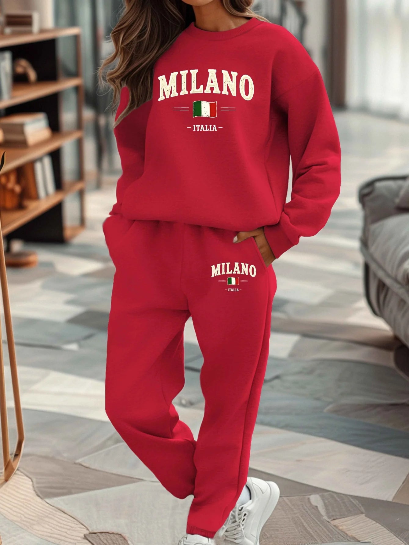 Ensemble Jogging Femme Milano Italia - Sweat à Capuche Peluche + Pantalon Sport, Automne Hiver Chaud Confortable