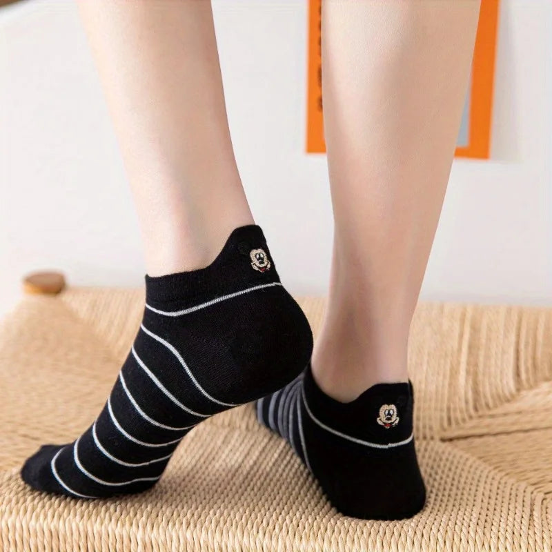 Lot 5 Paires Chaussettes Mickey Mouse Enfant - Socquettes Coton Noir Blanc Cartoon Respirantes