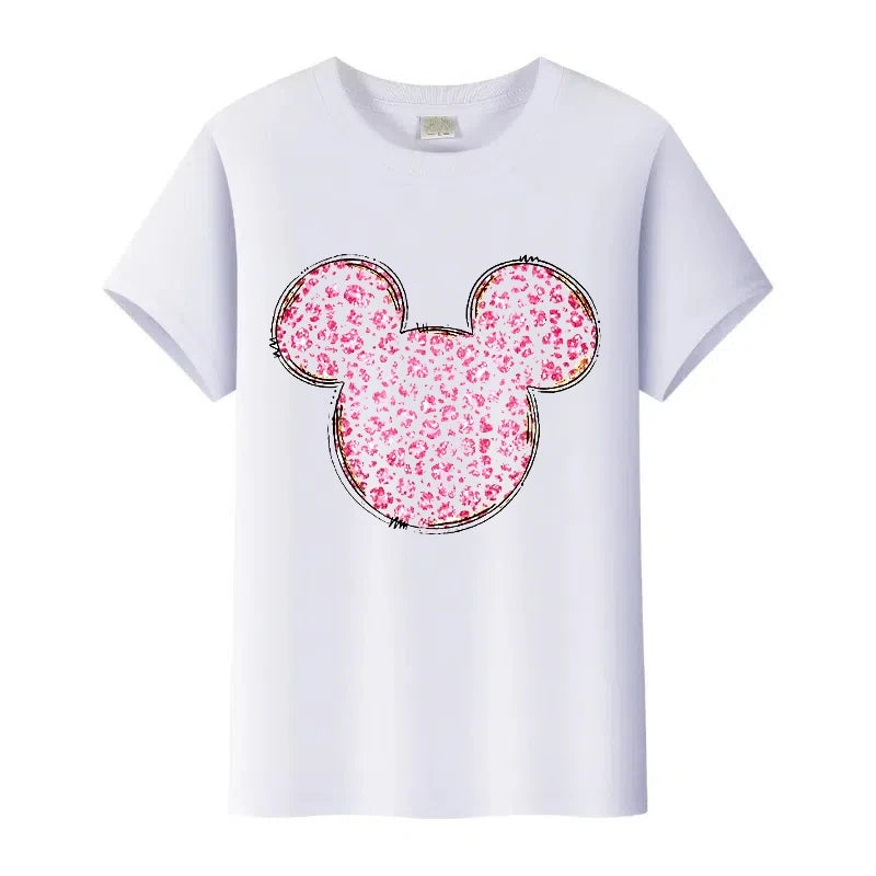 T-Shirt Disney Mickey Minnie Léopard - Femme Homme Enfant - Manches Courtes Casual