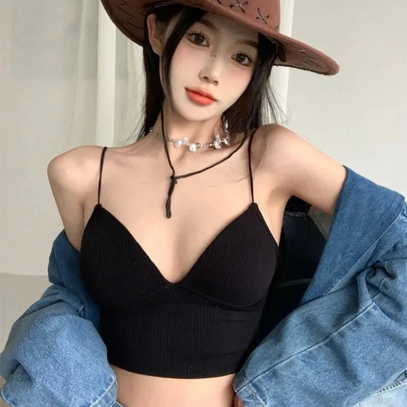 Débardeur Femme Brassière Intégrée - Crop Top Sans Couture Bonnets Fixes