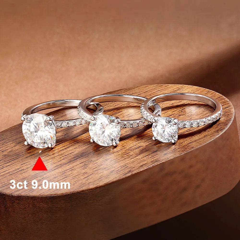 Bague Moissanite Ronde 1-3CT Femme - Argent 925 Plaqué Or Blanc 18K Mariage GRA