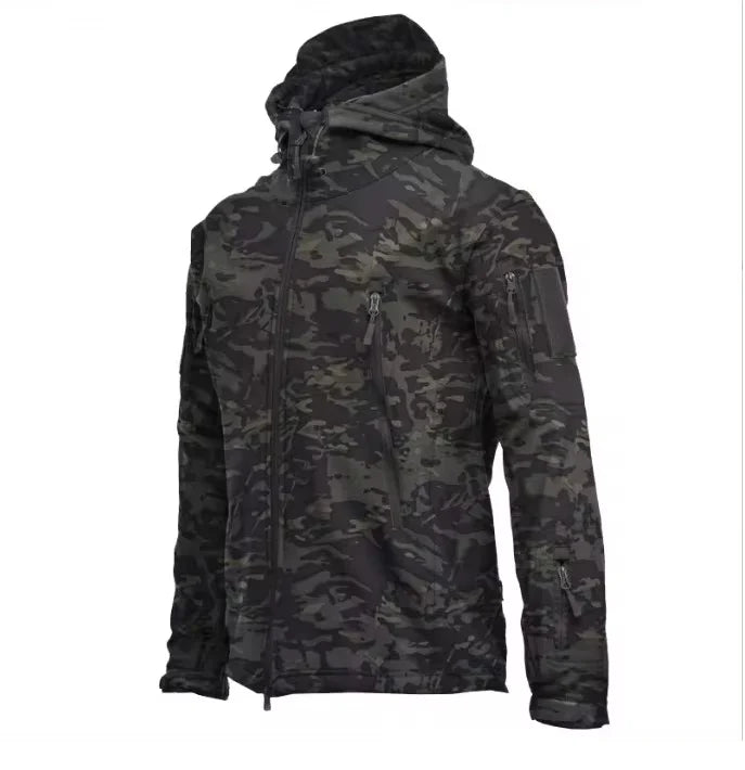 Veste Homme Shark Skin Softshell - Tactique Imperméable Coupe-Vent à Capuche Armée Bomber