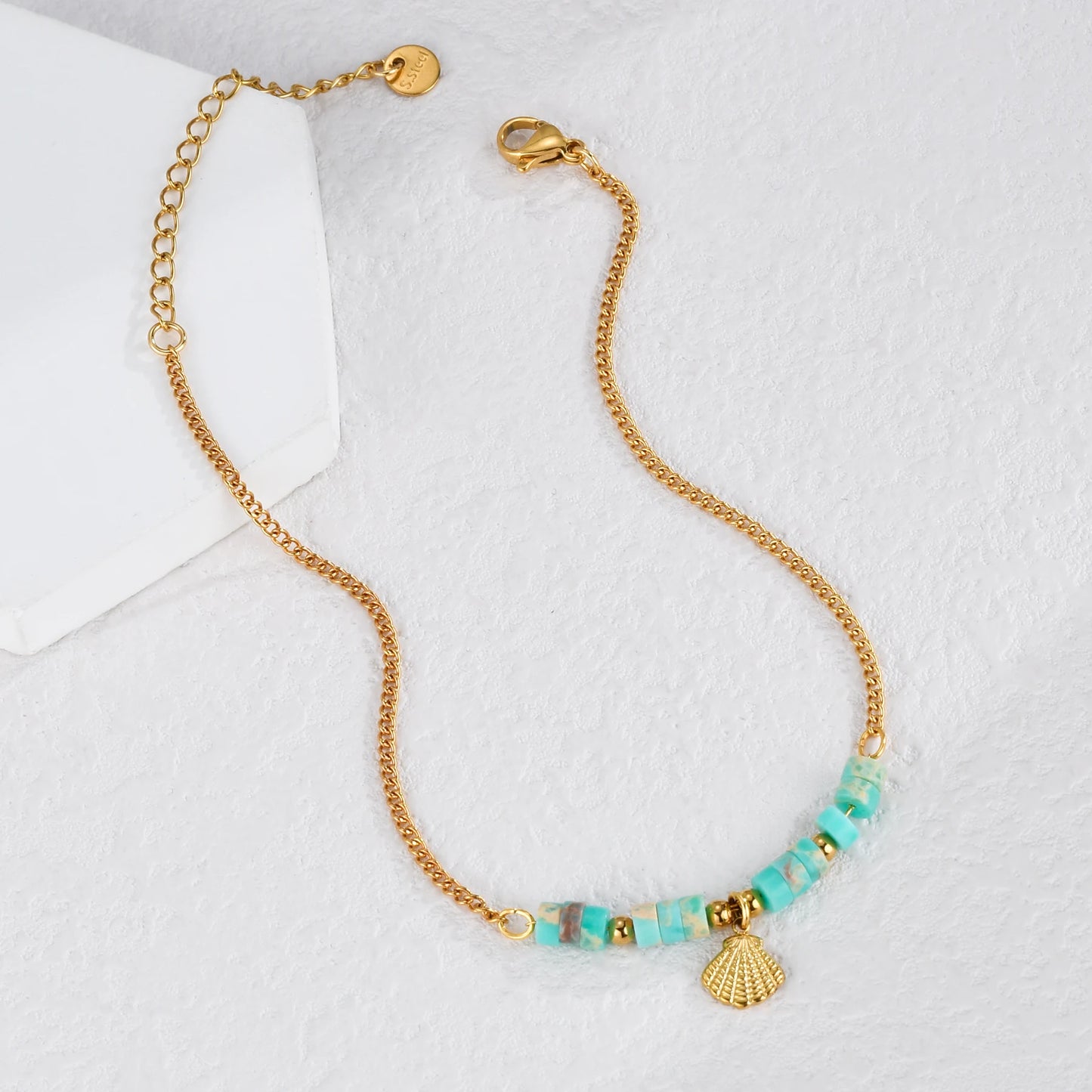 Chaîne Cheville Perle Imitation Or Plaqué - Acier Inoxydable Élégante Fashion Coquillage Plage Cadeau Femme