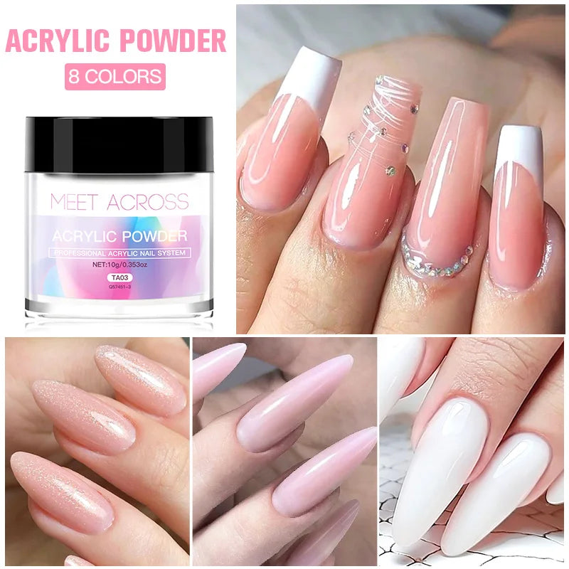 Poudre Acrylique MEET ACROSS 10g - Nude Rose Transparent Blanc Ongles Acrylique Polymère Professionnel Nail Art Extension Sans Lampe