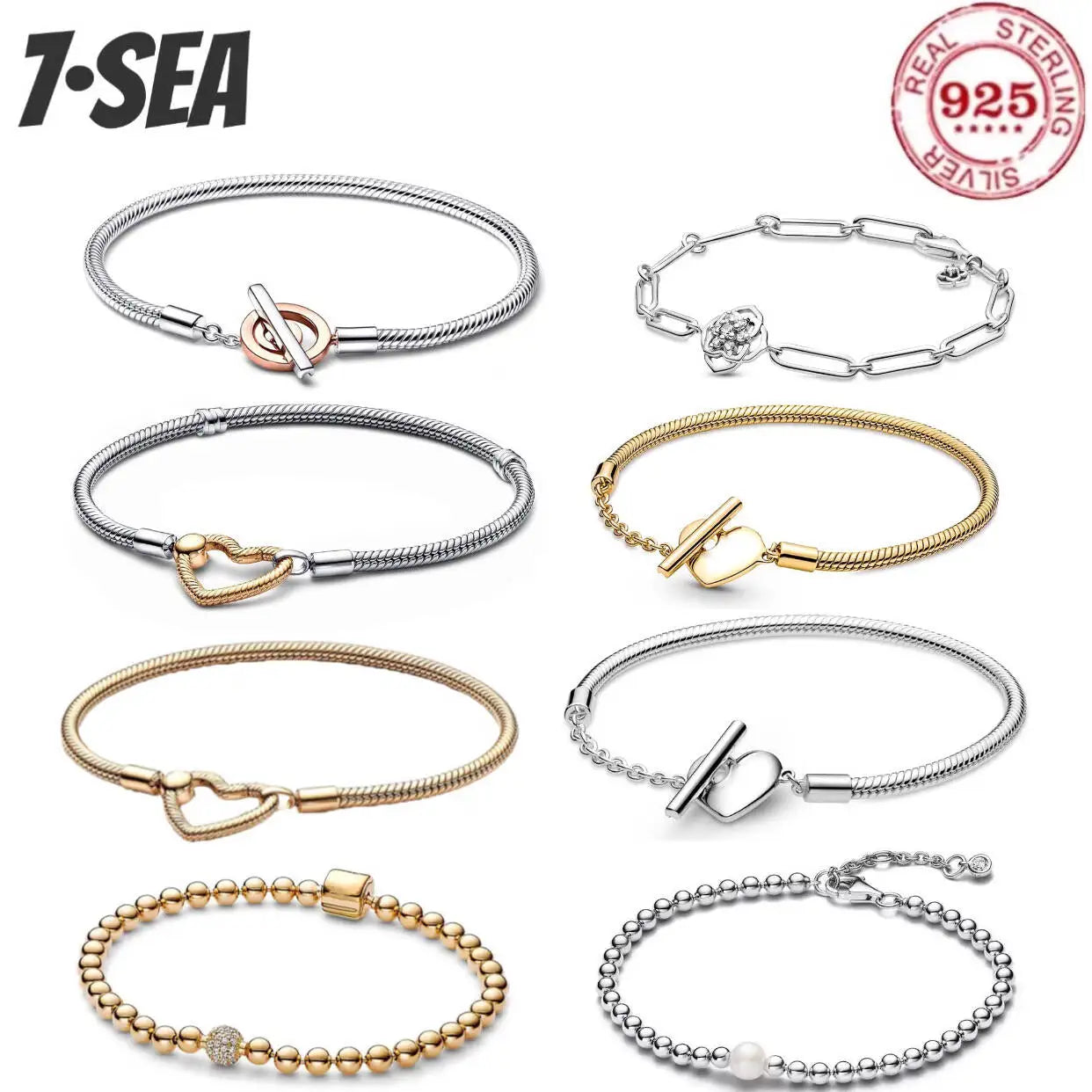 Bracelet Argent 925 Saint-Valentin Amour Romantique - Bijou Femme Multi-Style DIY Haut de Gamme