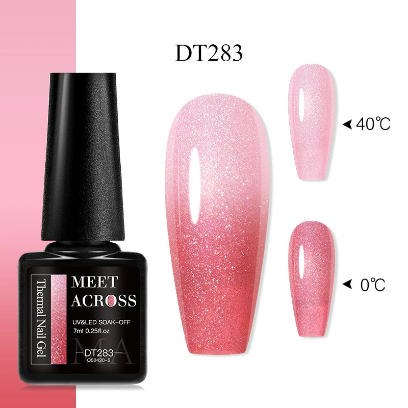 Vernis Gel Base Caoutchouc MEET ACROSS 7ml - Thermochrome Paillettes Gradient UV Manucure Longue Tenue