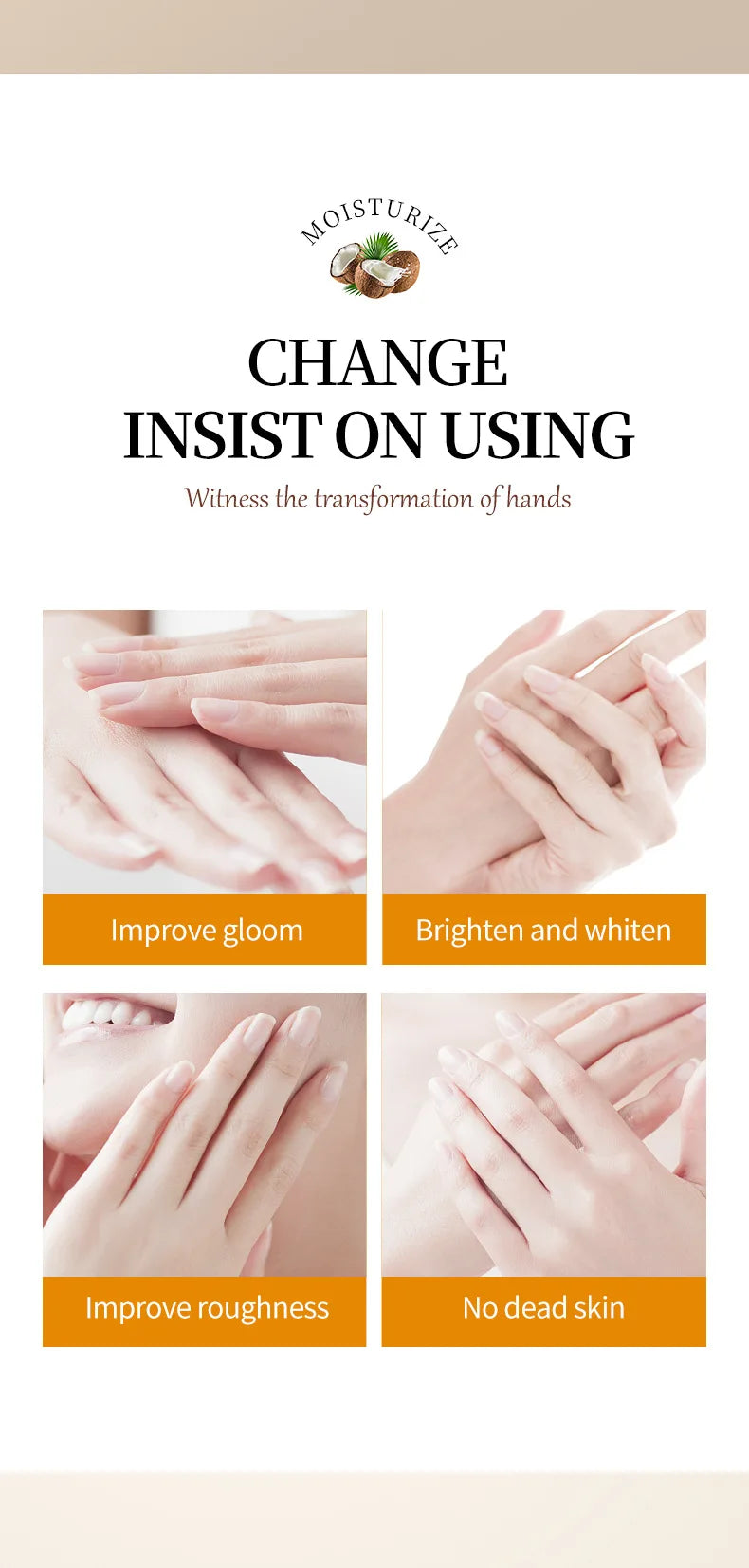 Crème Mains Noix de Coco 60g - Hydratante Nourrissante Anti-Crevasses Raffermissante Femme