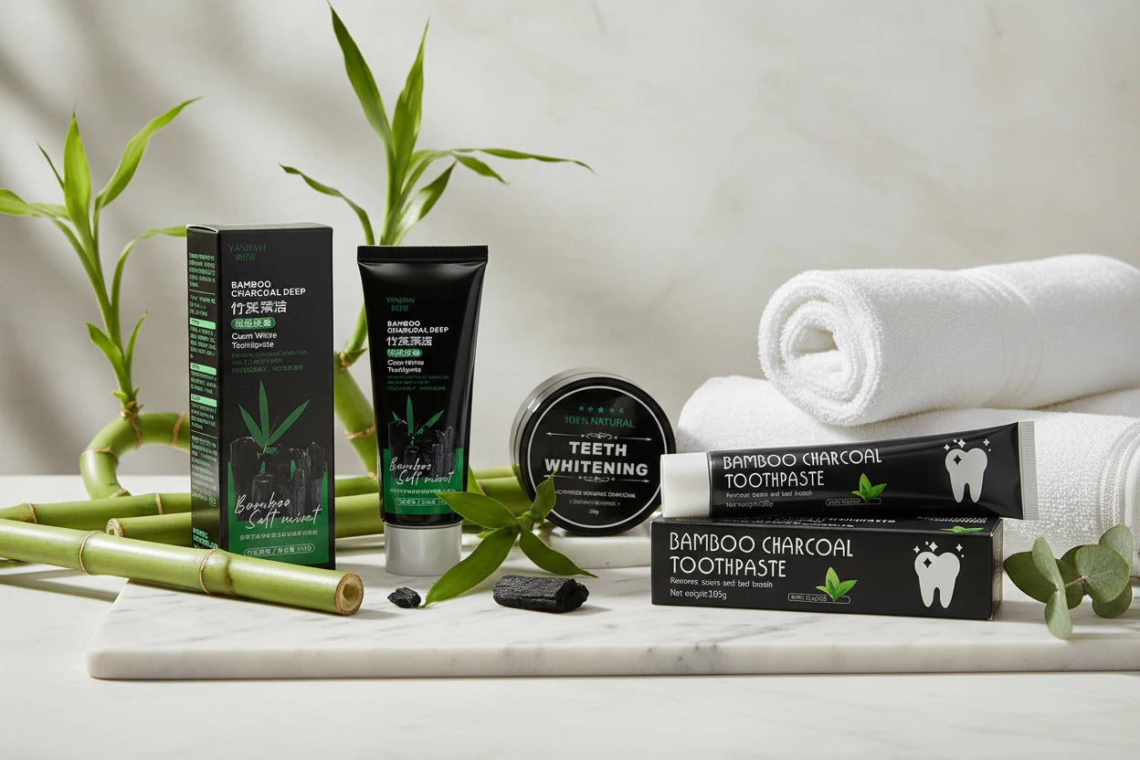 Dentifrice Charbon Bambou Blanchissant - Carbone Activé Élimine Taches Jaunes Haleine Fraîche Soin Dentaire
