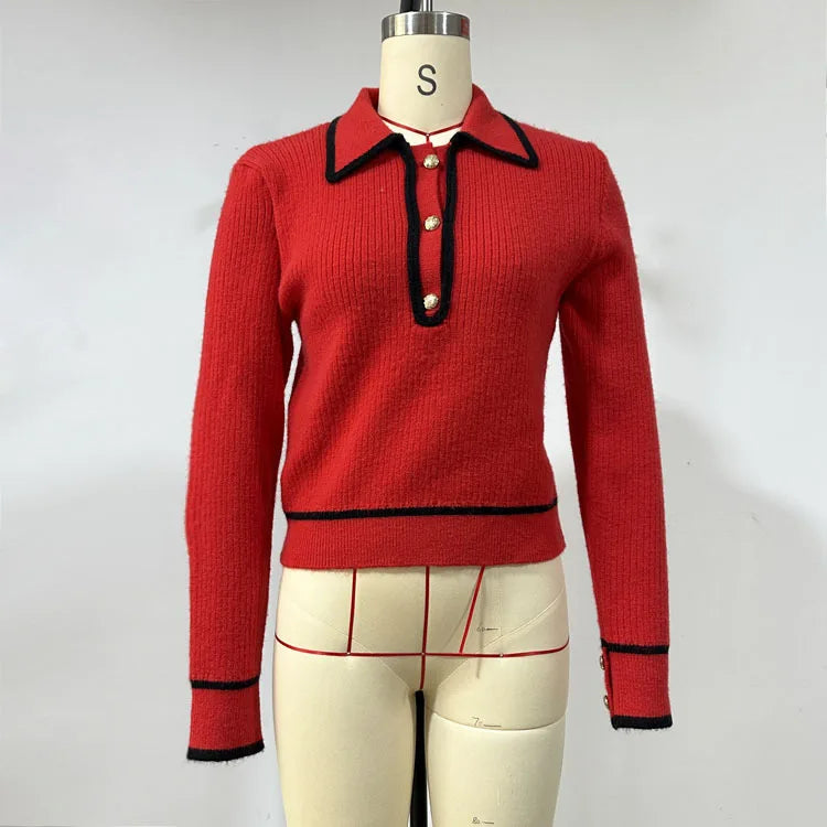 Pull Femme Col Polo Rayé - Sweater Tricoté Manches Longues Élégant Bureau Chaud 2025