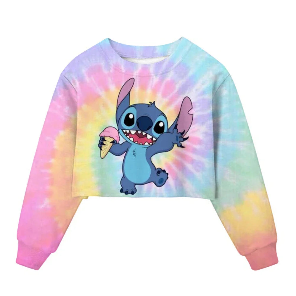 Sweat Court Enfant Stitch - Pull Manches Longues Fille Kawaii Disney Printemps Automne