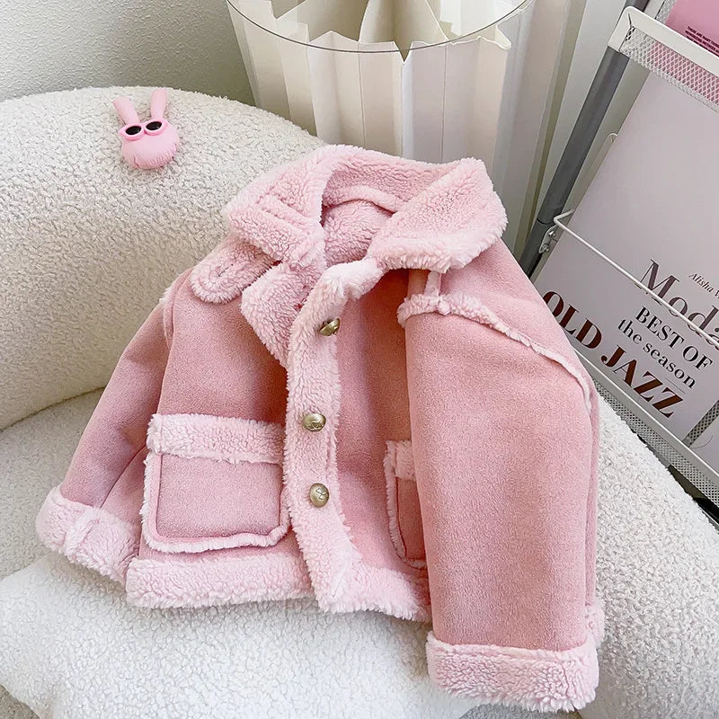 Manteau Fille Hiver - Veste Peluche Chaude Col Revers