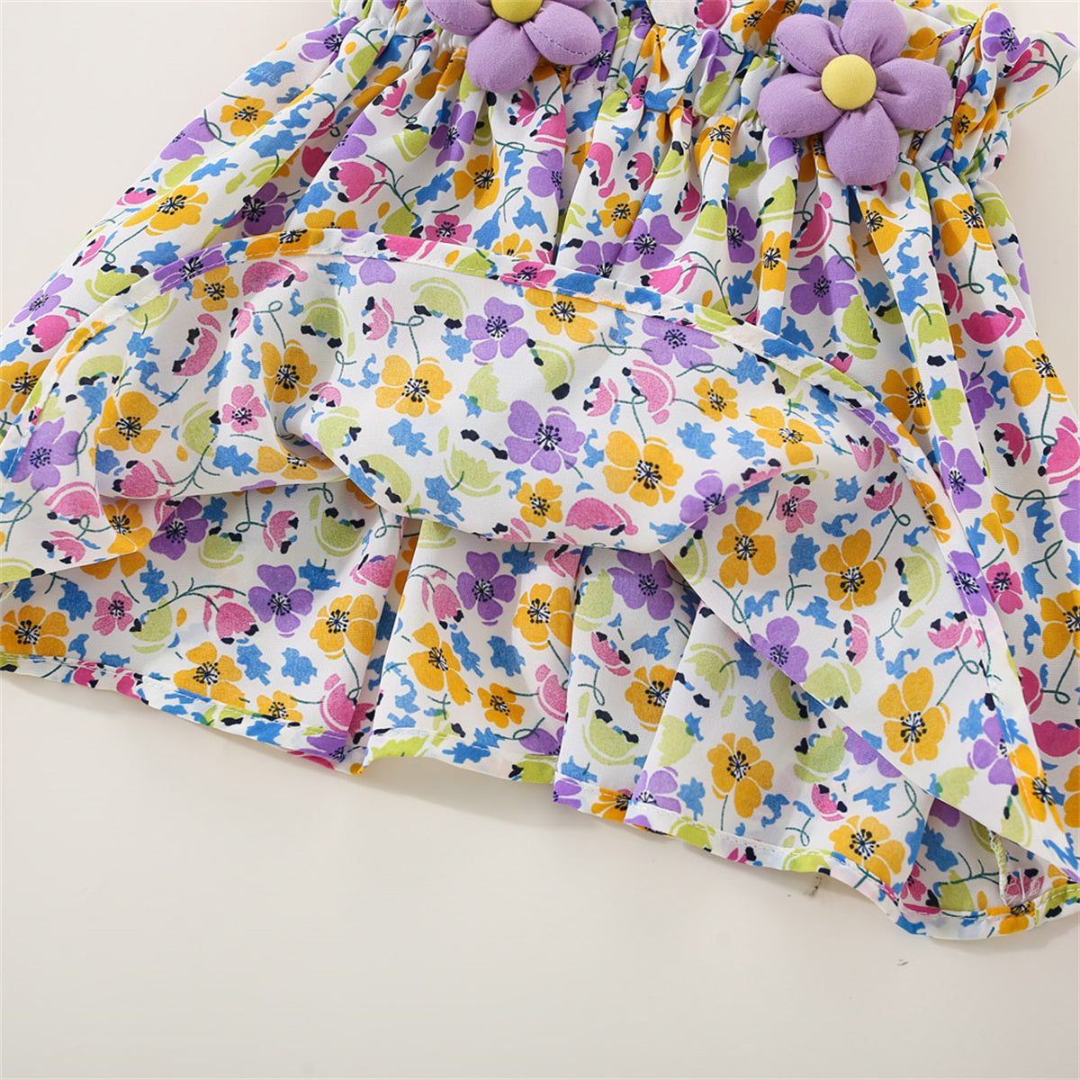 Ensemble 2 pièces bébé fille été - Top bretelles fleurs + Short mousseline