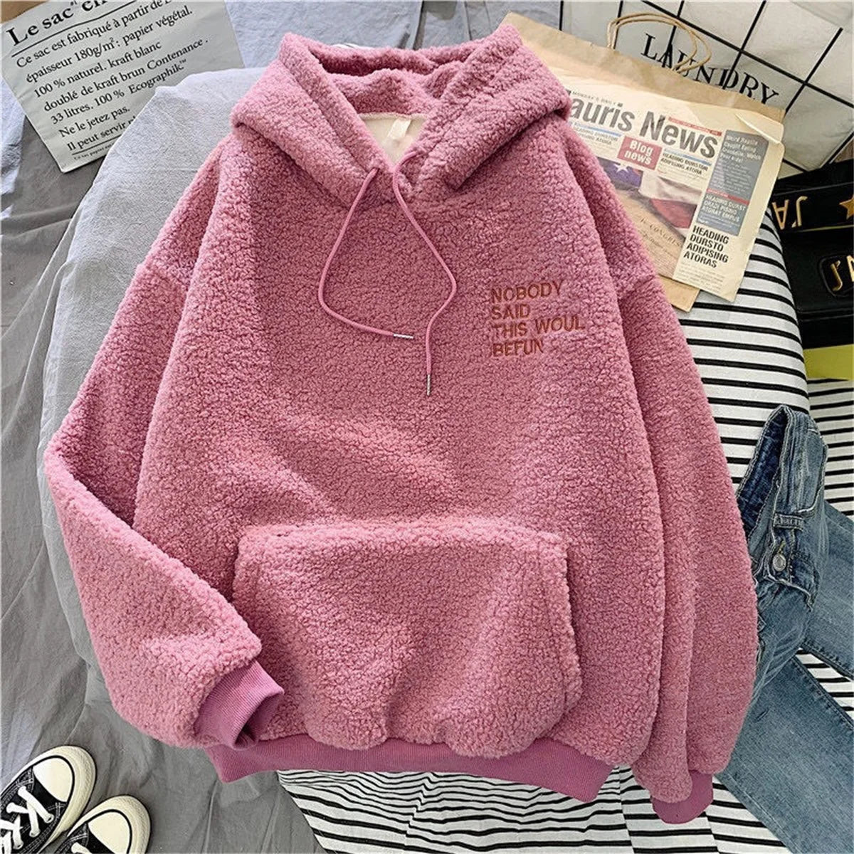 Sweat à Capuche Femme avec Lettres - Style Coréen Streetwear Automne Hiver