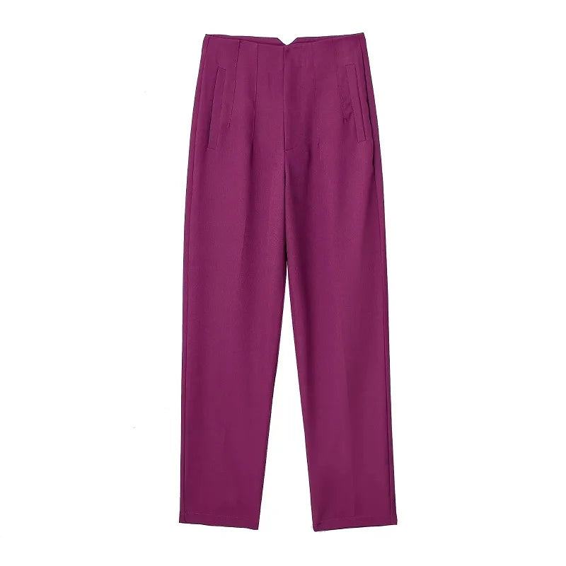 Pantalon Bureau Femme Taille Haute - Crayon Formel Noir Rose Blanc Élégant
