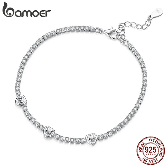 Bracelet Argent 925 Cœur Élégant Femme - Tennis Bracelet Zircon AAAAA+ Ajustable Cadeau