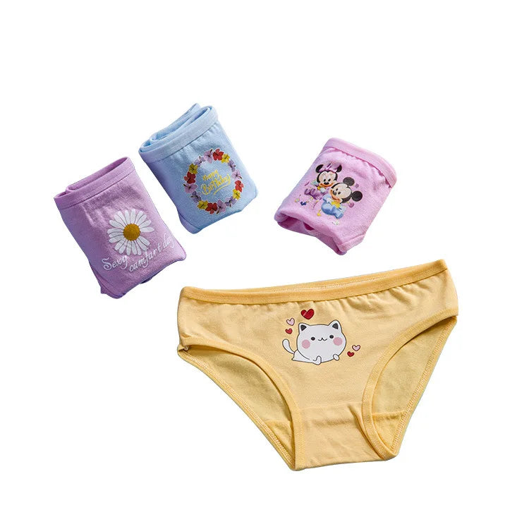 Lot 4 Culottes Fille Cartoon - Boxers Coton Imprimés Mignons 2-10 Ans