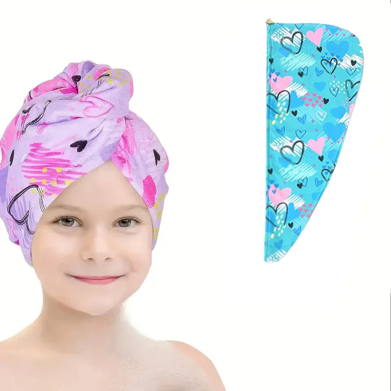 Serviette Cheveux Microfibre à Séchage Rapide - Bonnet Absorbant Imprimé Cartoon - Accessoire Salle de Bain