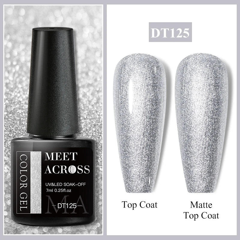 Vernis Gel Base Caoutchouc MEET ACROSS 7ml - Thermochrome Paillettes Gradient UV Manucure Longue Tenue