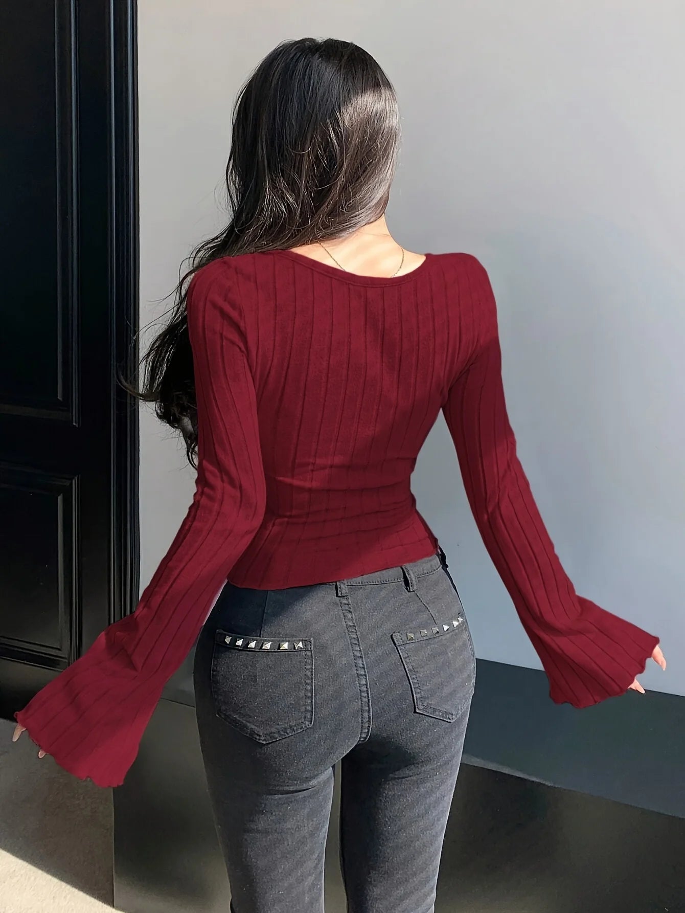 T-Shirt Femme Tricot Col Carré Bretelles - Automne Hiver