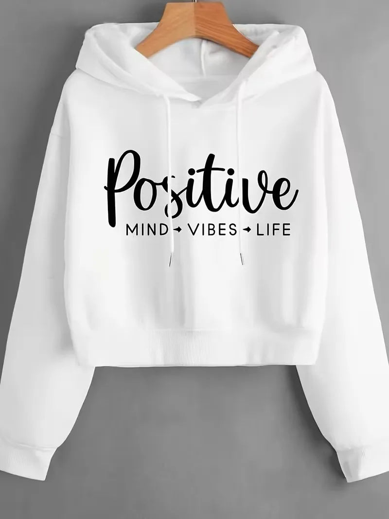 Sweat Court à Capuche "Positive Vibes" - Style Y2K Automne Hiver
