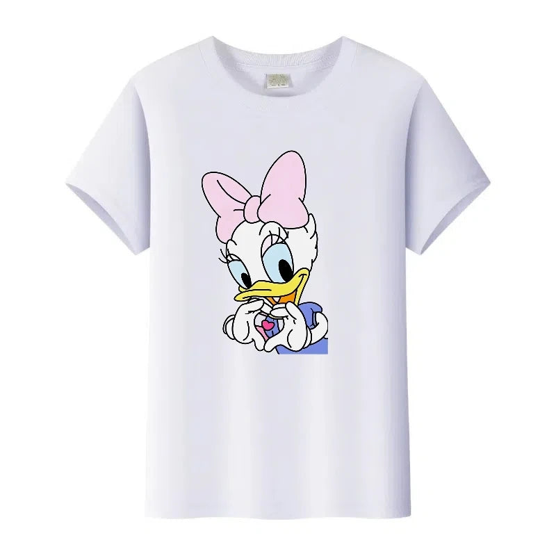 T-Shirt Disney Minnie Femme Enfant - Cartoon Kawaii Blanc Oversize - Mode Casual