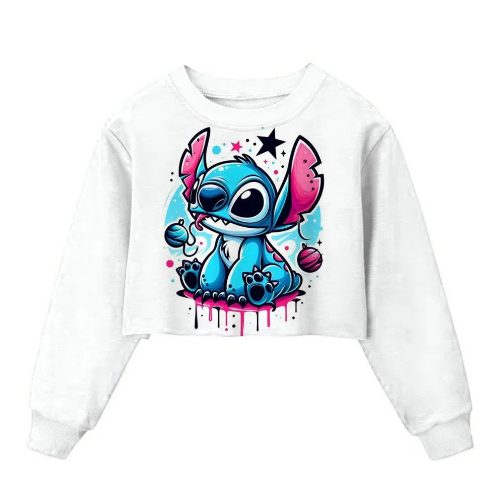 Sweat Court Enfant Stitch - Pull Manches Longues Fille Kawaii Disney Printemps Automne
