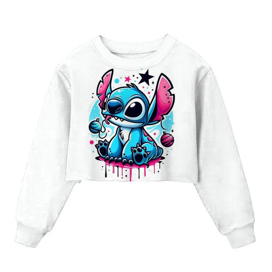 Sweat Court Enfant Stitch - Pull Manches Longues Fille Kawaii Disney Printemps Automne