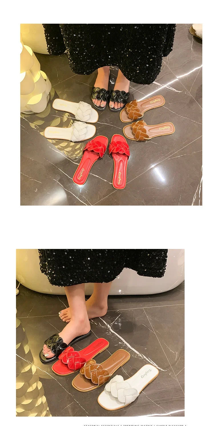 Mules Femme Bout Carré Été - Sandales Plates Large Casual Outdoor