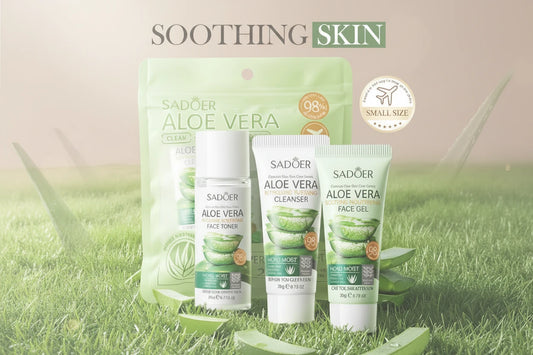 Set Soin Visage Aloe Vera 3 Produits - Nettoyant Hydratant Rafraîchissant Gel Raffermissant Rajeunissant Éclaircissant
