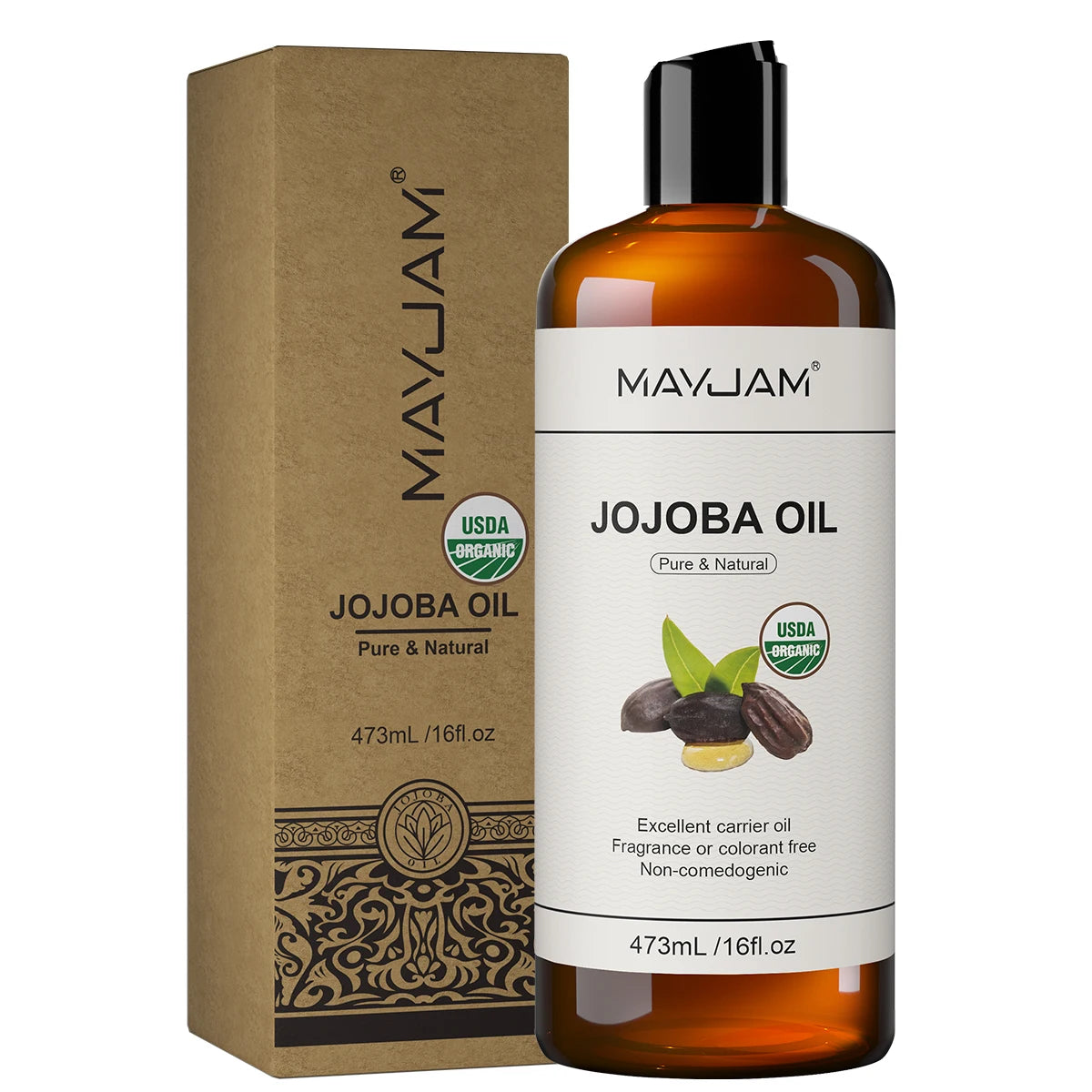 Huile Végétale Bio 473ml MAYJAM - Tournesol Amande Argan Jojoba Coco, Massage Hydratation Cheveux Peau Visage