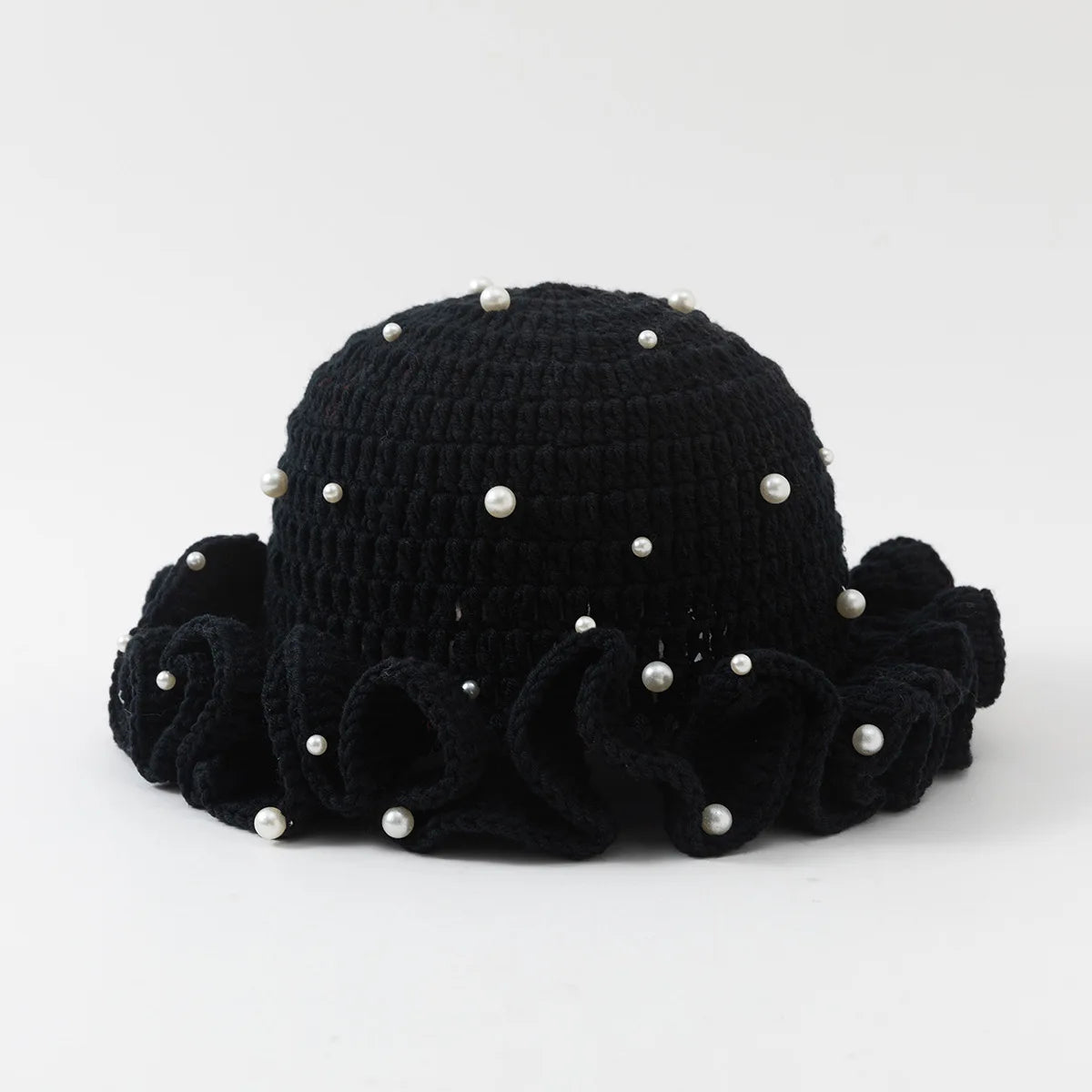 Chapeau Bob Crochet Fait Main Femme - Bonnet Pêcheur à Volants Bordure Plissée pour Automne Hiver