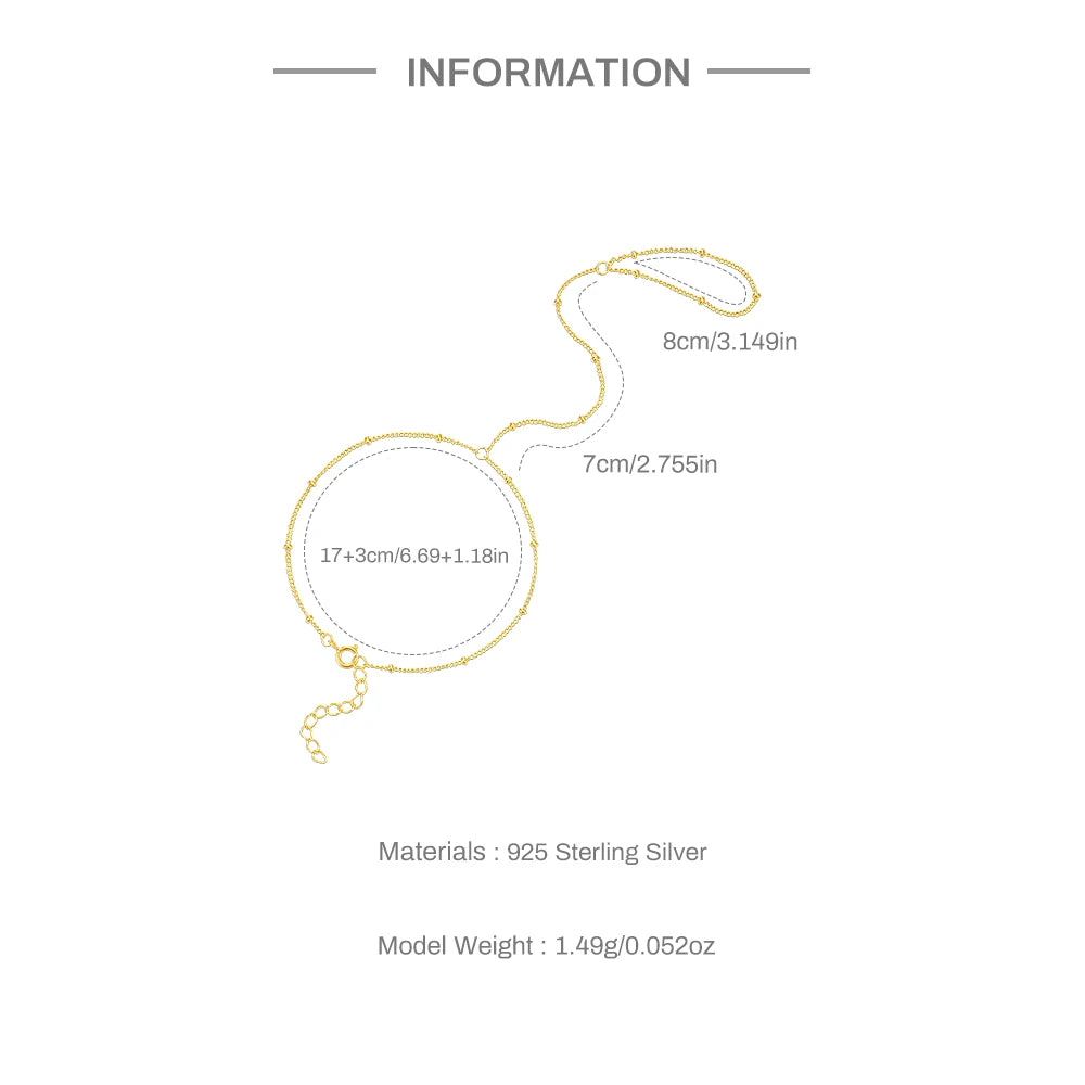 Bracelet Bague Argent 925 Cœur Pétale Zircon - Chaîne Main Femme Minimaliste Scintillant