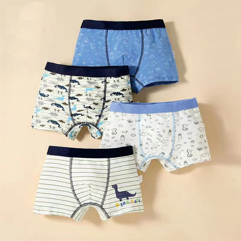 Lot 4 Boxers Garçon Dinosaure - Sous-Vêtements Coton Doux Respirants 2-14 Ans