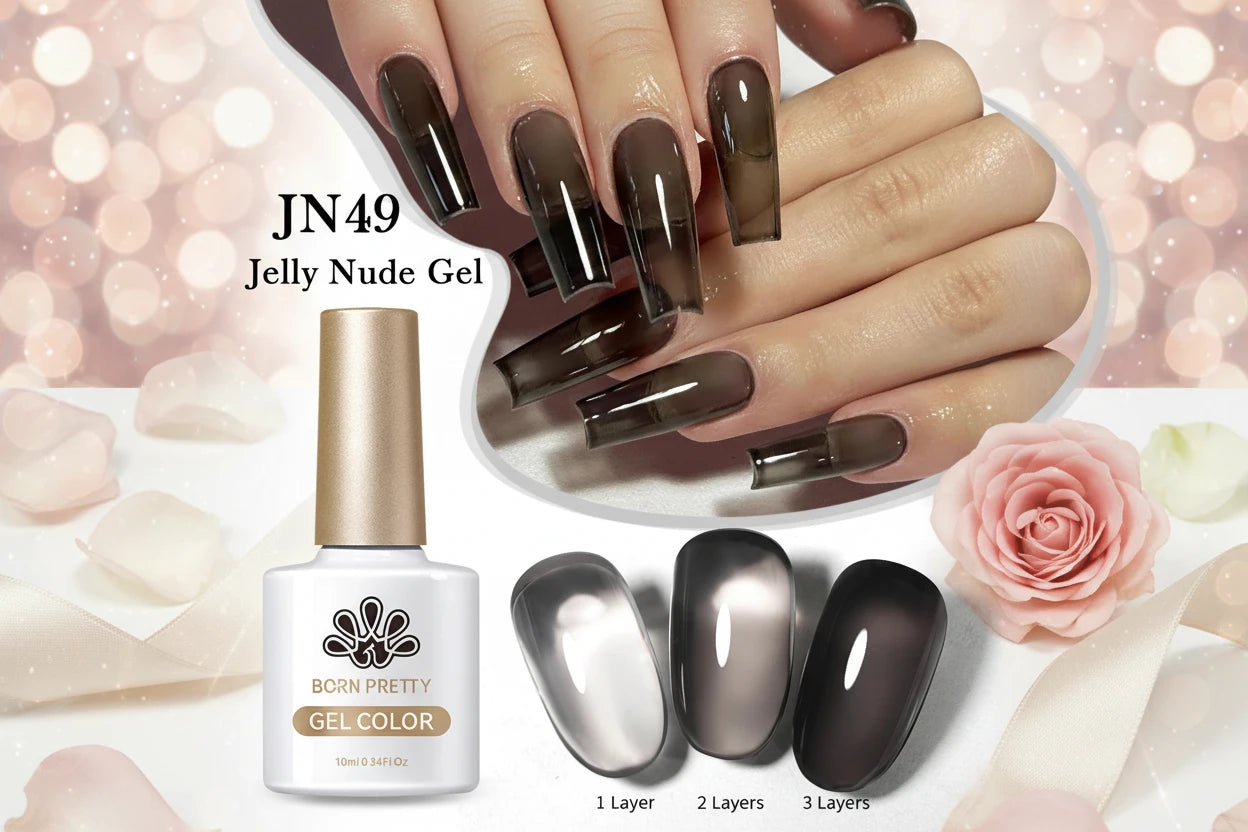 Vernis Gel BORN PRETTY Noir Jelly Nude 10ml - 74 Couleurs Translucide Semi-Permanent UV LED Nail Art DIY Maison