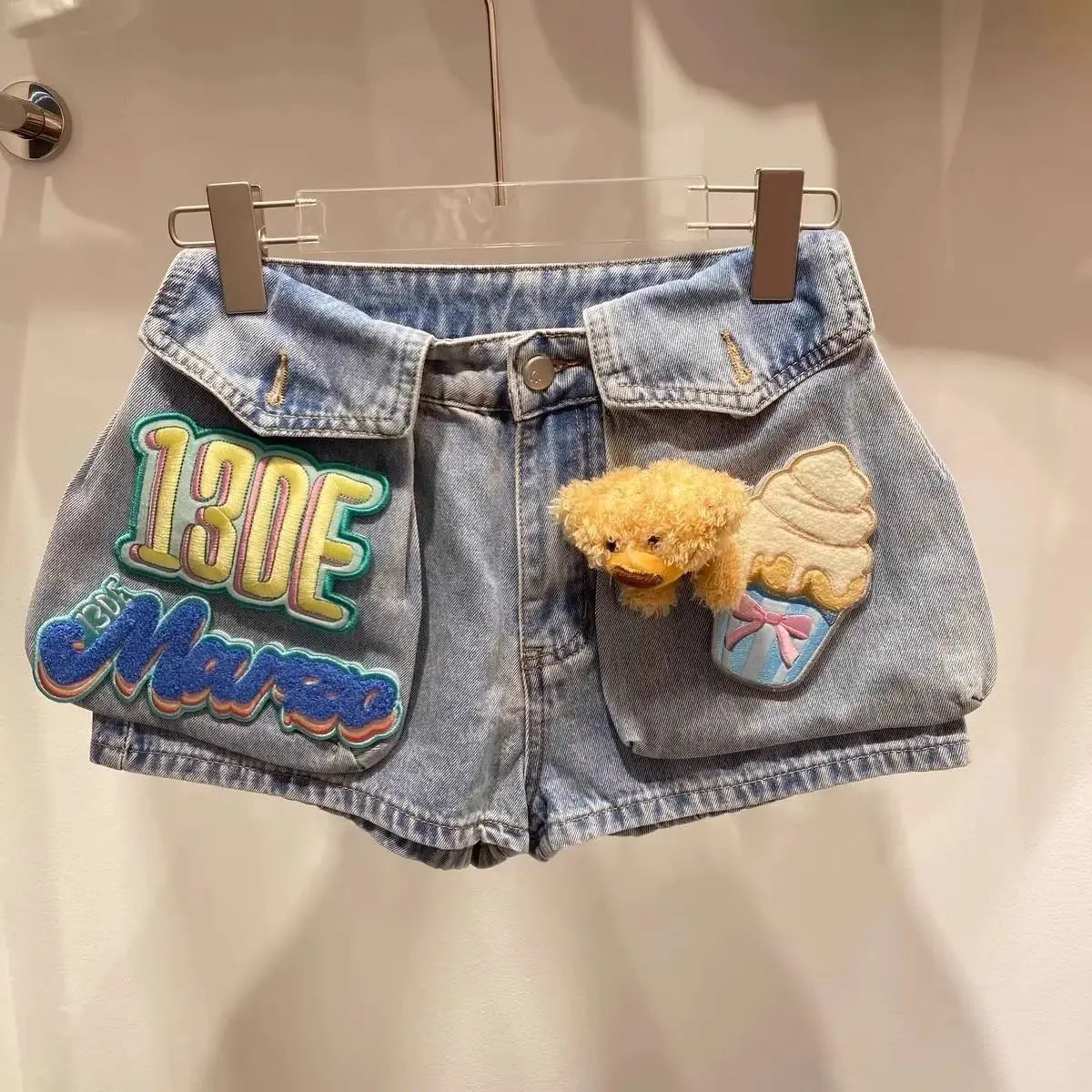 Short Jean Femme Détail Ours 3D