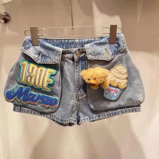Short Jean Femme Détail Ours 3D