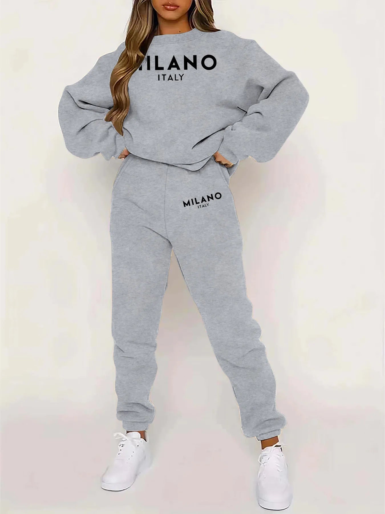 Ensemble Jogging Femme Milano Italia - Sweat à Capuche Peluche + Pantalon Sport, Automne Hiver Chaud Confortable