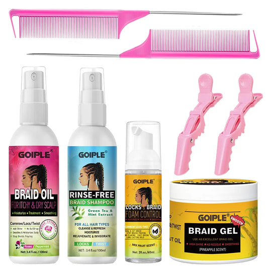 Kit Soin pour Tresses - Shampooing Sans Rinçage Mousse Nettoyante Gel Brillance pour Dreadlocks Cornrows et Accessoires Coiffage