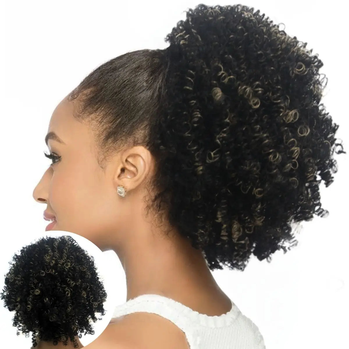 Chignon Afro Puff Bouclé Kinky - Extension Queue de Cheval Cordon Synthétique Cheveux Crépus Femme Cadeau
